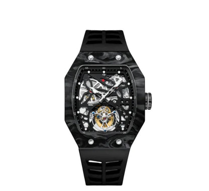 AESOP Carbon Fiber Bezel Tonneau Case Skeleton Tourbillon Watch 7036